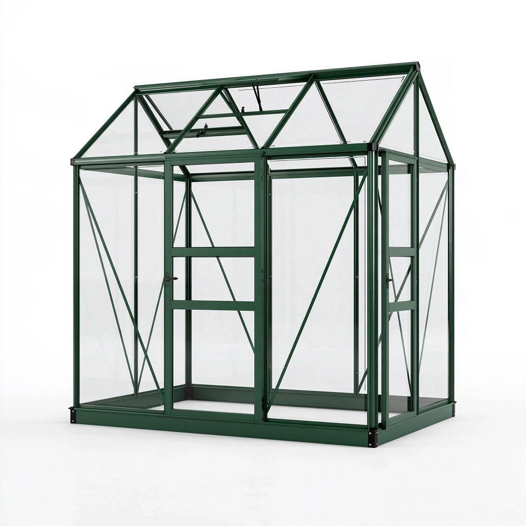 Gewächshaus 190 x 190 x 195 cm Aluminium Grün mit transparenten Paneelen und Schiebetür