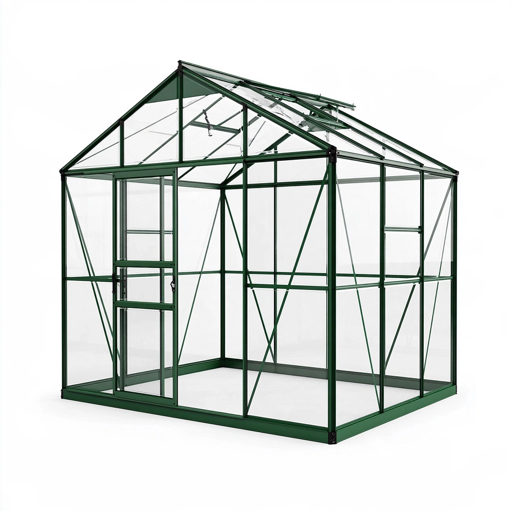 Gewächshaus 190x190x195 cm Aluminium Dunkelgrün freistehend mit Schiebetür und Dachfenster