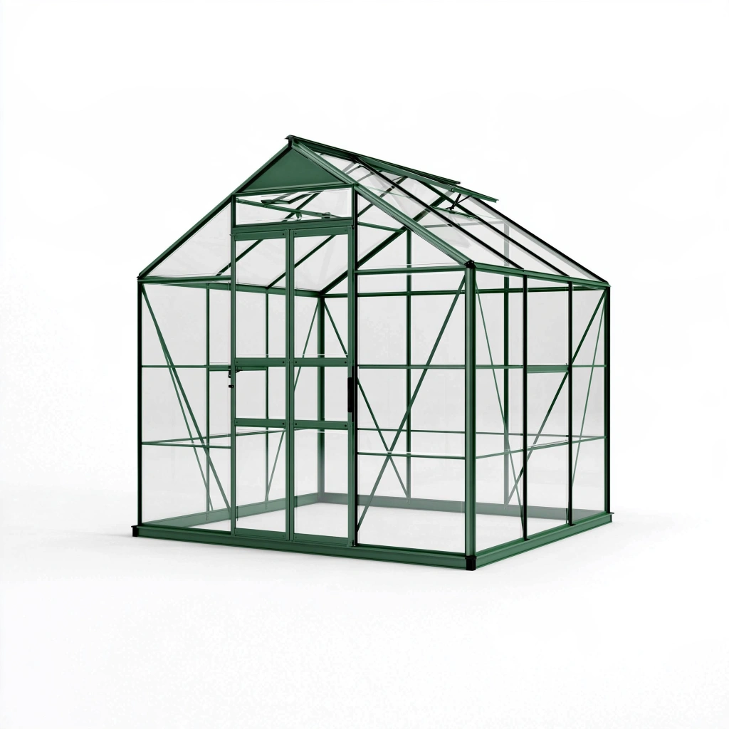 Gewächshaus 190 x 190 x 195 cm mit Metallrahmen und transparenten Kunststoffplatten in Grün für den Garten