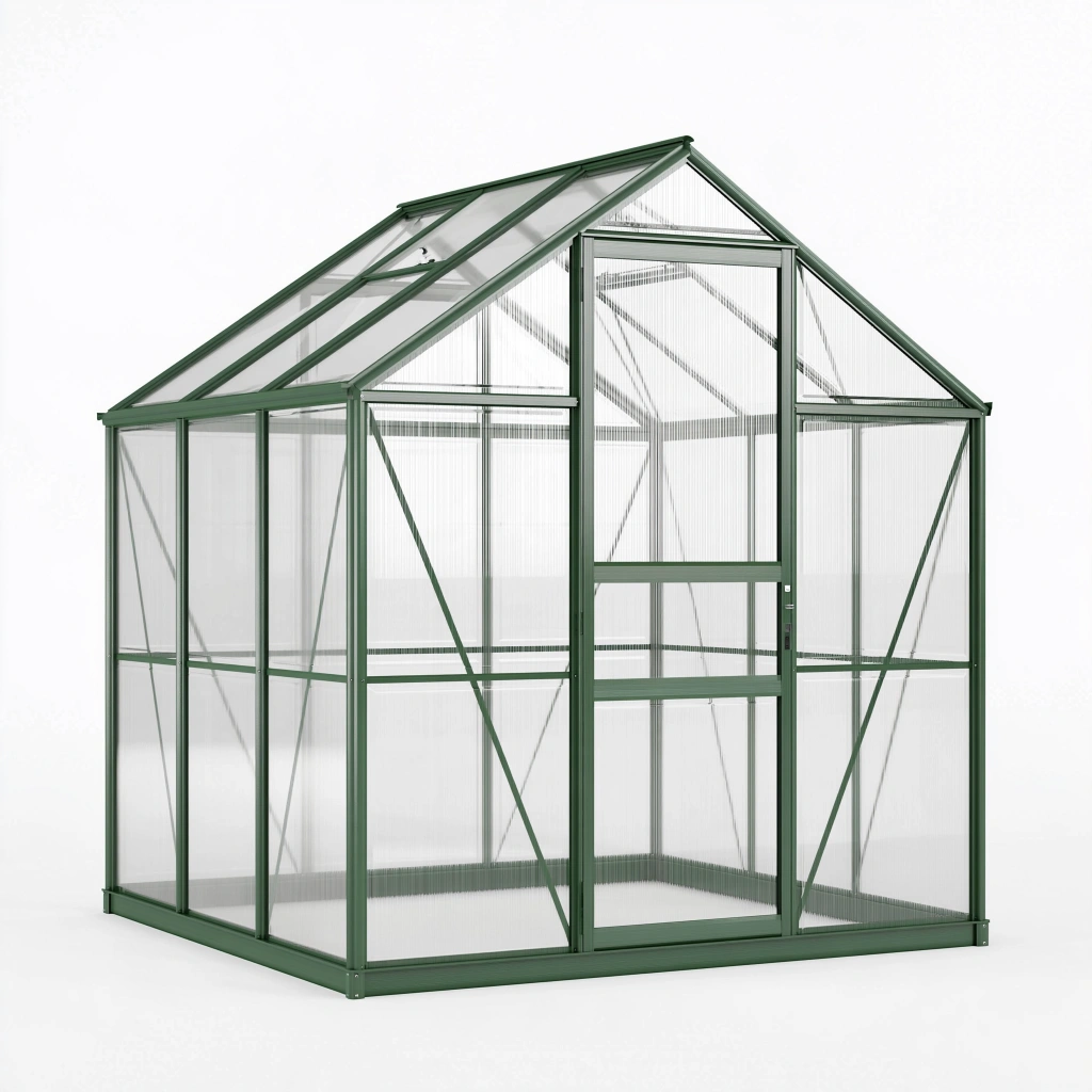 Gewächshaus 190 x 190 x 195 cm Aluminium Polycarbonat Grün mit Schiebetür