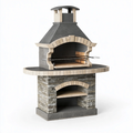 Gartenpizzaofen 120 x 80 x 190 cm aus Beton und Stein in Grau Beige mit Grillrost