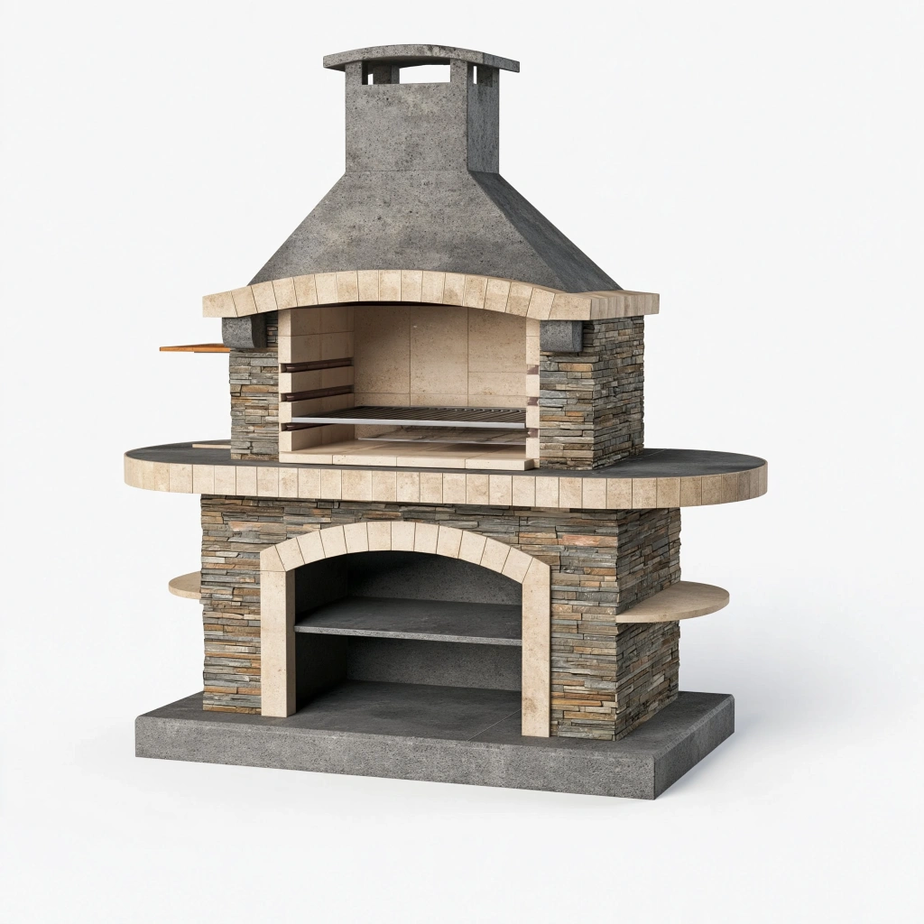 Gartengrill 180 x 100 x 250 cm aus Stein Grau-Beige mit Kamin für Außenküchen