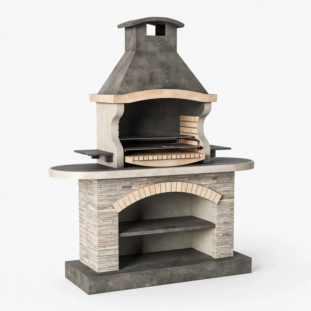 Grillkamin 160 x 80 x 230 cm aus Beton Grau Beige mit Grillrost für den Außenbereich