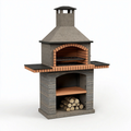 Gartenkamin Grill 180 x 75 x 235 cm aus Beton und Ziegeln mit Grillrost Holzfach