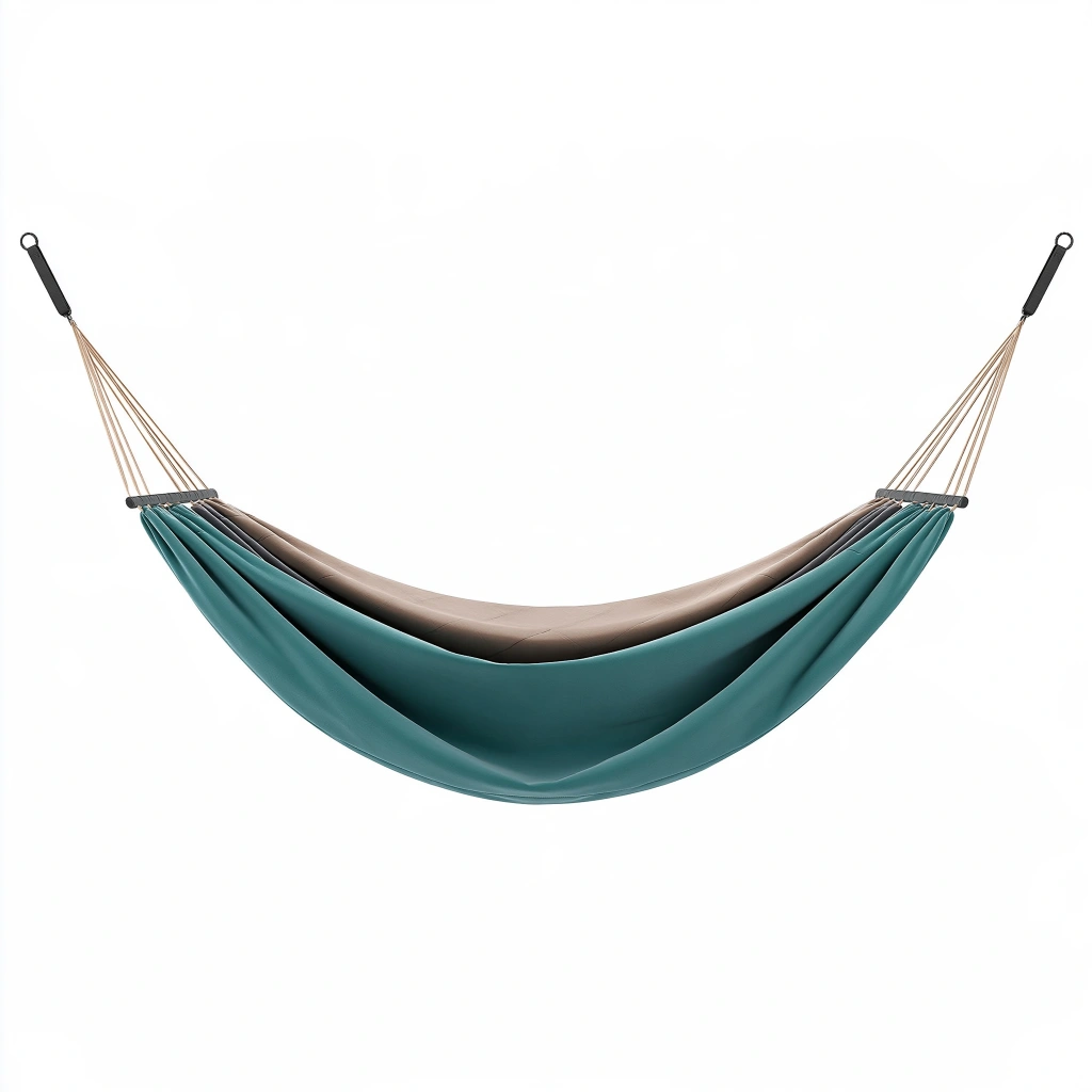 Hängematte 300 x 150 cm aus Textilgewebe türkis beige mit Spreizstäben für Garten und Balkon