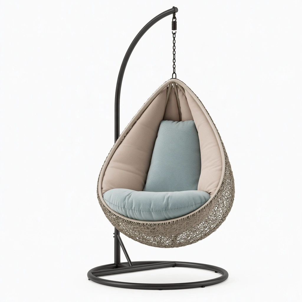 Hängesessel 105 x 105 x 195 cm Polyrattan Taupe mit Stahlgestell für den Wohnbereich