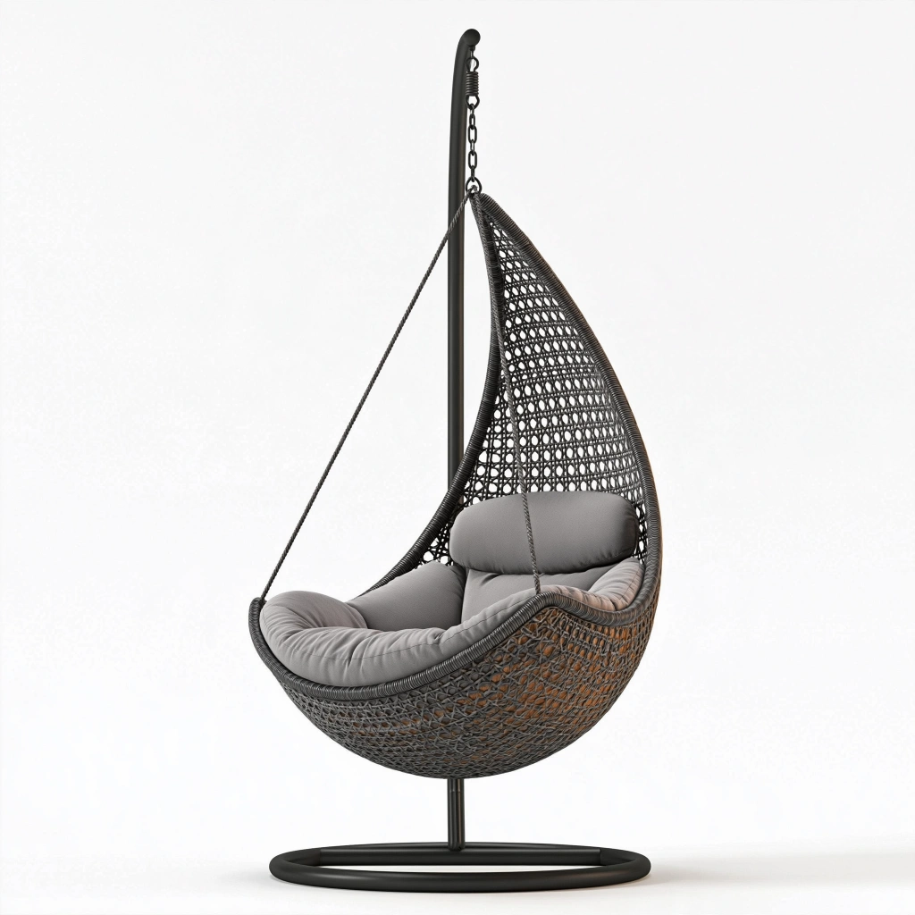 Hängesessel 105 x 105 x 195 cm Schwarz Grau mit Metallgestell für Terrasse und Wohnbereich
