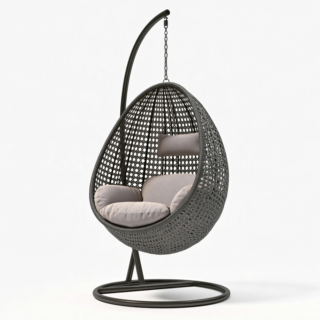Hängesessel 100 x 100 x 195 cm aus Polyrattan Schwarz mit Stahlgestell für Garten und Terrasse
