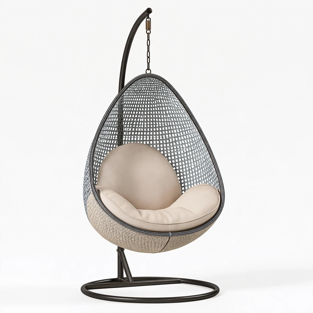 Hängesessel 105 x 95 x 195 cm Metall Geflecht Beige Schwarz mit Gestell