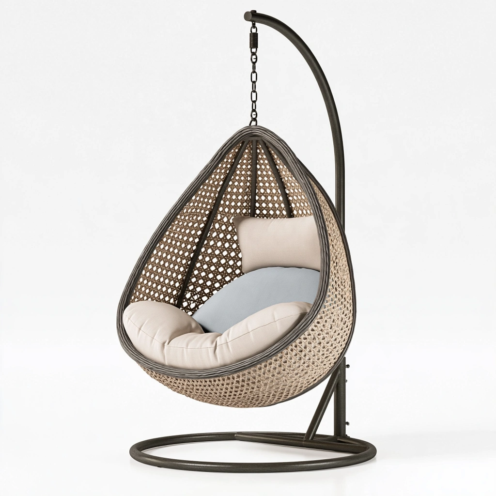 Hängesessel 105 x 105 x 195 cm aus Geflecht und Metall in Dunkelbraun Beige für Innenbereich und überdachten Außenbereich