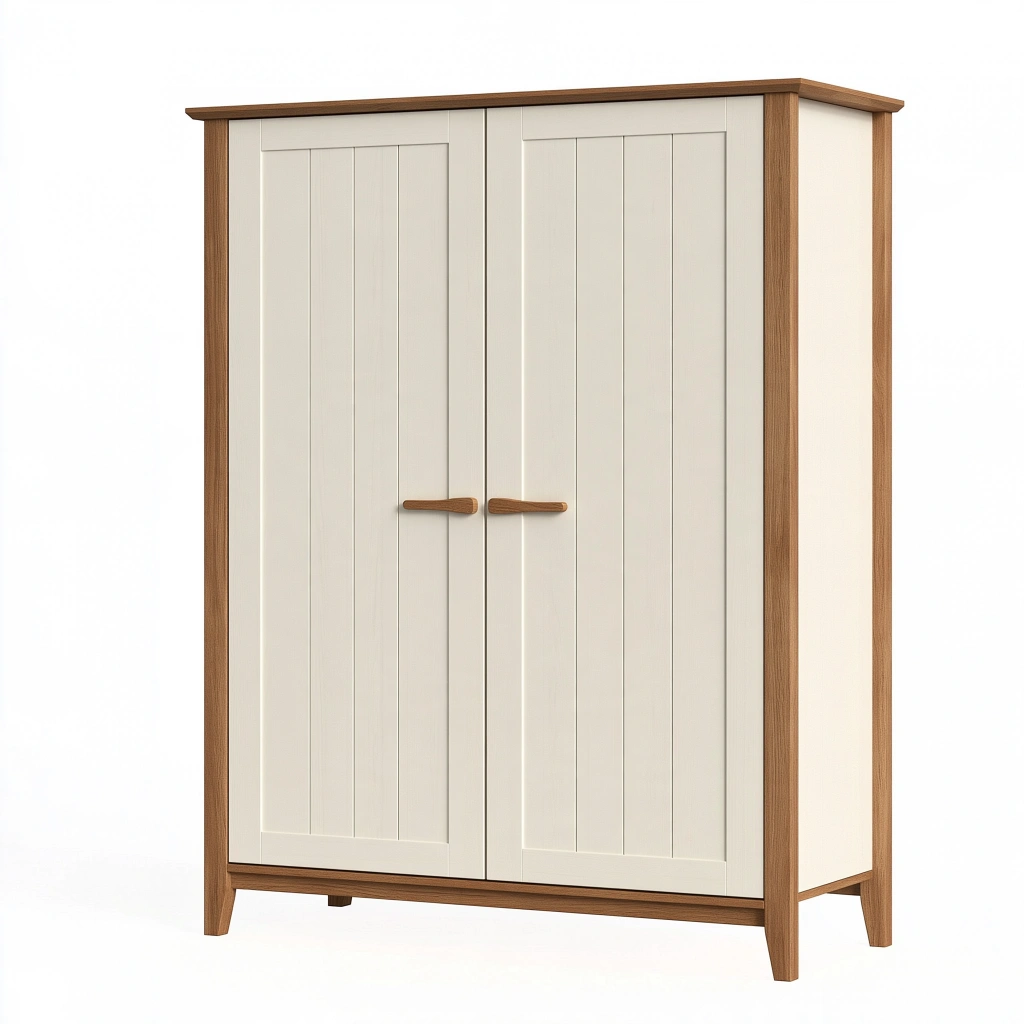 Kleiderschrank 100 x 55 x 190 cm Cremeweiß Braun Holzwerkstoff mit 2 Türen im Landhausstil