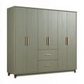 Kleiderschrank 240 x 60 x 210 cm Holzwerkstoff Olivgrün mit 6 Türen 2 Schubladen geriffeltes Design