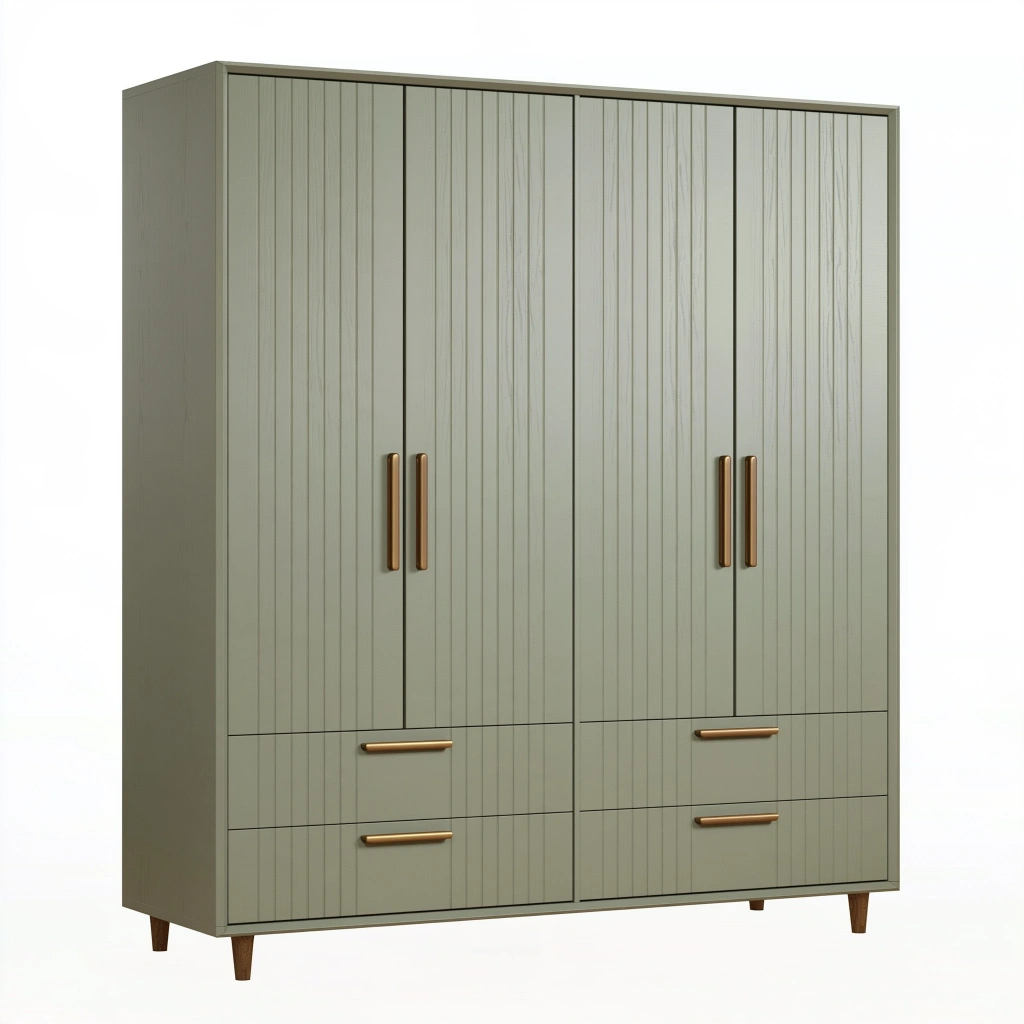 Kleiderschrank 160 x 55 x 200 cm aus Holzwerkstoff Graugrün mit 4 Türen und 4 Schubladen im modernen Stil