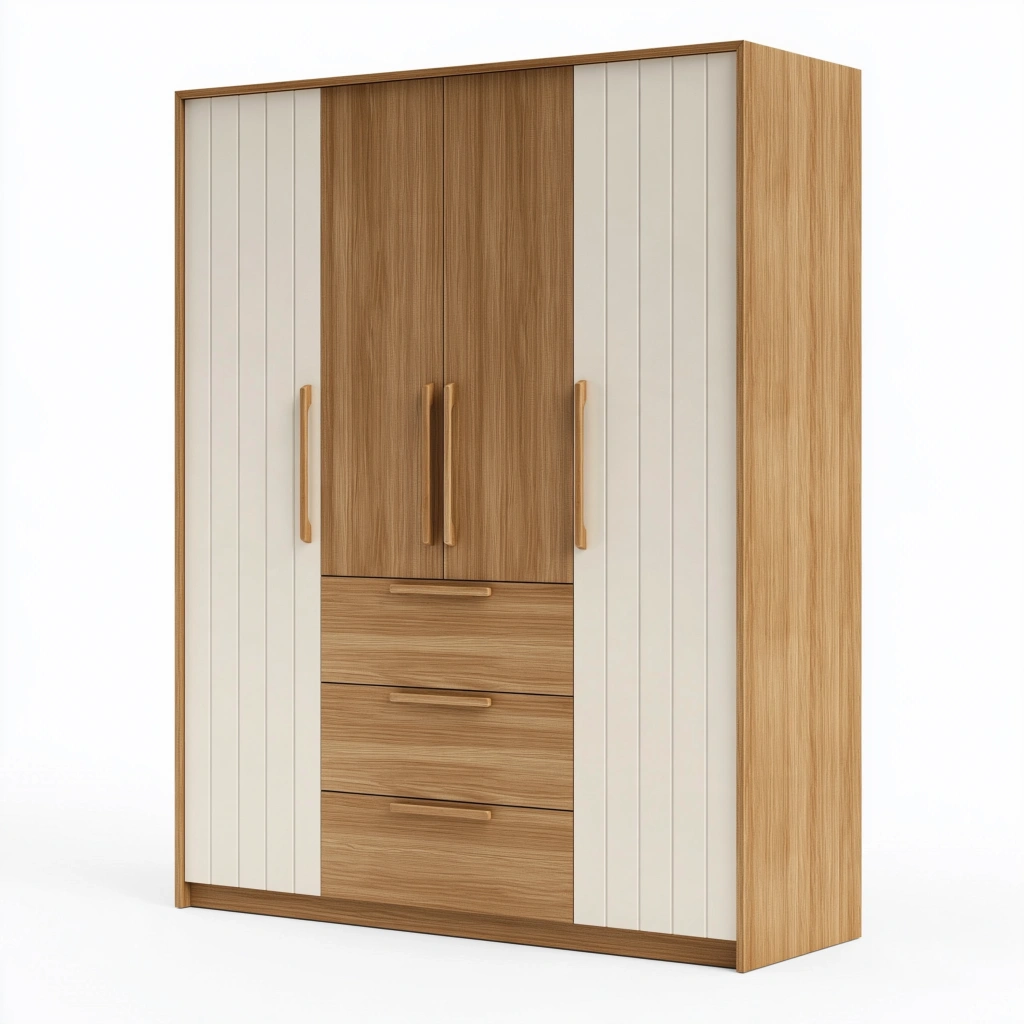 Kleiderschrank 160 x 55 x 200 cm Holzwerkstoff Braun Cremeweiß mit 4 Türen und 3 Schubladen