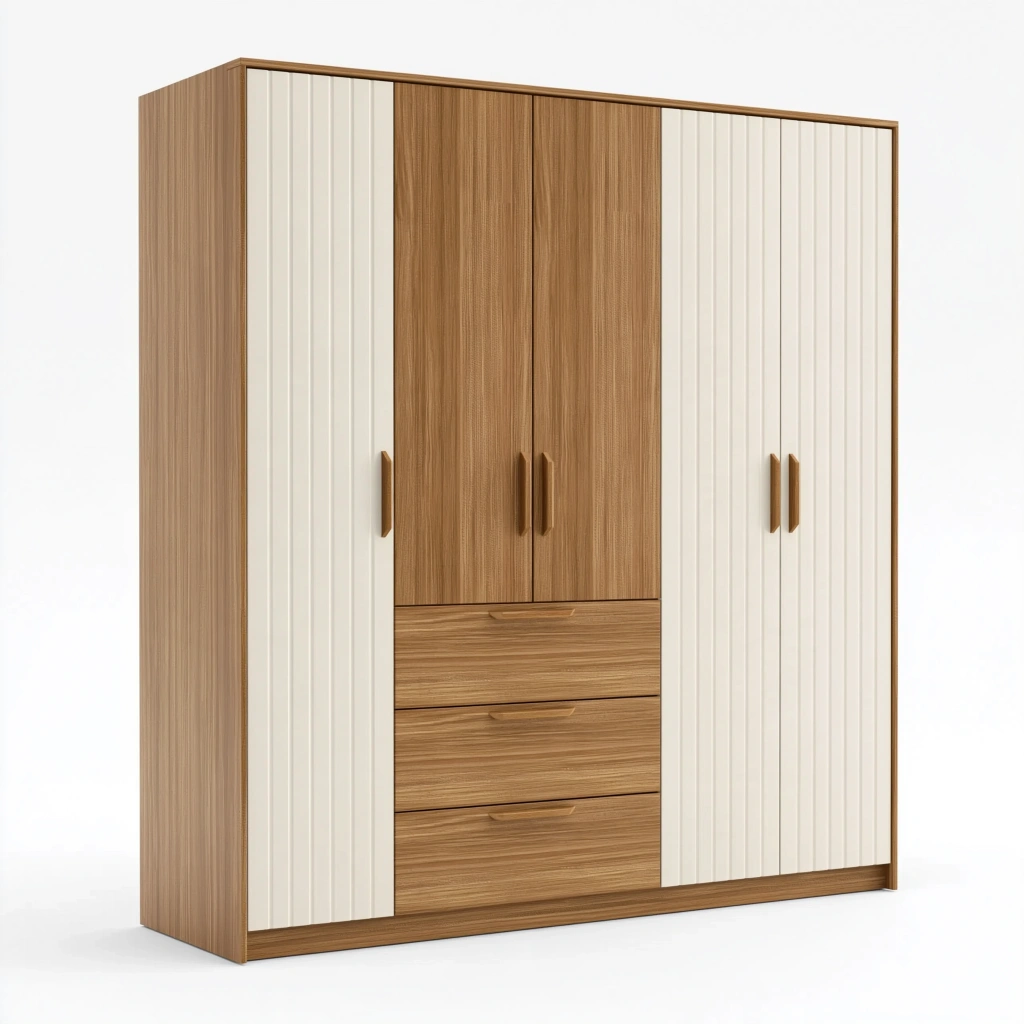 Kleiderschrank 180 x 60 x 200 cm Holzwerkstoff Braun Weiß mit 5 Türen und 3 Schubladen