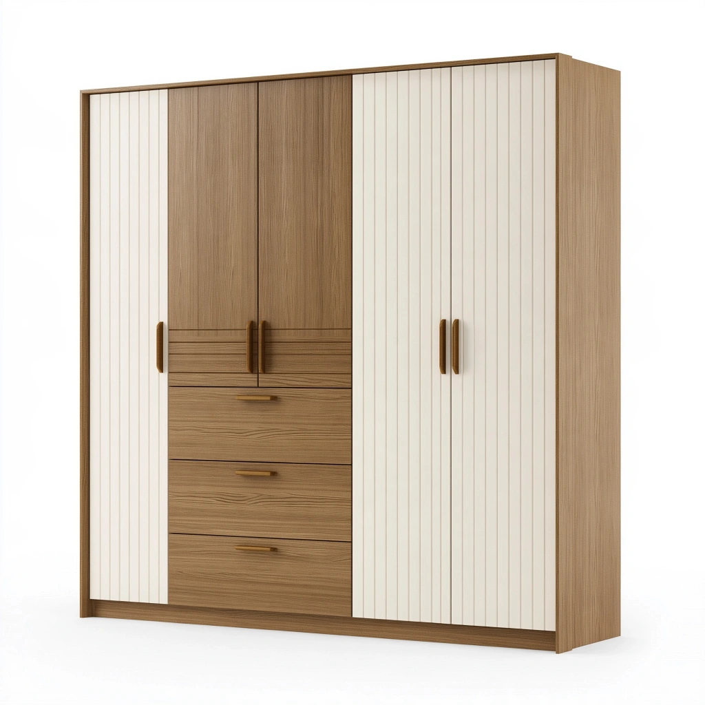 Kleiderschrank 180 x 60 x 200 cm Holzoptik Weiß mit 4 Türen und 3 Schubladen