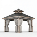 Pavillon 400 x 400 cm Metall Dunkelgrau Beige mit Vorhängen für Garten im klassischen Stil