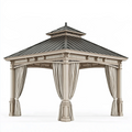 Gartenpavillon 400 x 400 cm aus Metall in Beige Schwarz mit Vorhängen im klassischen Stil
