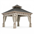 Gartenpavillon 400 x 400 x 360 cm aus Metall und Polyester in Beige mit Dach